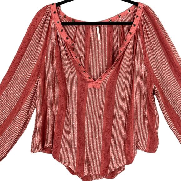Free People Stripe Against All Odds Long Sleeves Top Size Medium - Picture 2 of 7